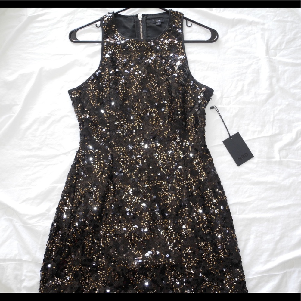 Black and gold mini sequin dress